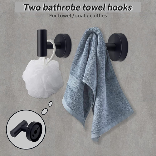 6-Pieces Matte Black Bathroom Hardware Set, Includes 16-Inch Towel Bar, Toilet Paper Holder, 4 Pieces Robe Hooks, Wall Mounted