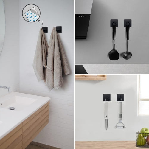 6-Pieces Matte Black Bathroom Hardware Set, Includes 16-Inch Towel Bar, Toilet Paper Holder, 4 Pieces Robe Hooks, Wall Mounted