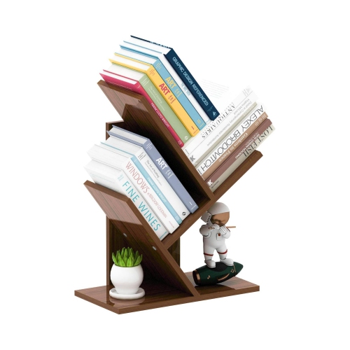 NIERBO  3-Tier Book Storage Organizer Shelves Floor Standing Bookcase, Wood Storage Rack for Office Home School Shelf Display for CD/magazine, Dark