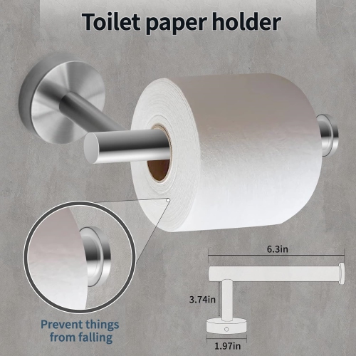 6-Pieces Brushed Nickel Bathroom Hardware Set, Includes 16-Inch Towel Bar, Toilet Paper Holder, 4 Pieces Robe Hooks, Wall Mounted