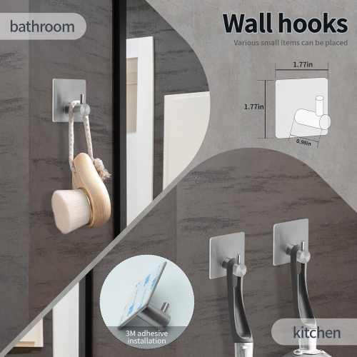 6-Pieces Brushed Nickel Bathroom Hardware Set, Includes 16-Inch Towel Bar, Toilet Paper Holder, 4 Pieces Robe Hooks, Wall Mounted