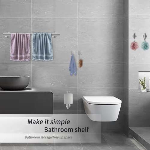 6-Pieces Brushed Nickel Bathroom Hardware Set, Includes 16-Inch Towel Bar, Toilet Paper Holder, 4 Pieces Robe Hooks, Wall Mounted