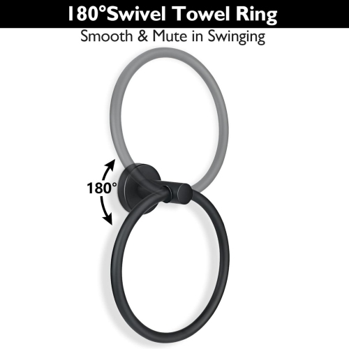 4-Pieces Matte Black Bathroom Hardware Set, Includes Towel Ring, Toilet Paper Holder, 2 Pieces Robe Hooks, Wall Mounted