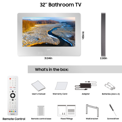 SYLVOX Bathroom TV, 32" Smart Mirror TV, Newest Google TV Support WiFi Bluetooth Google Assistant, 1080P HD TV, IP65 Waterproof TV for Bathroom