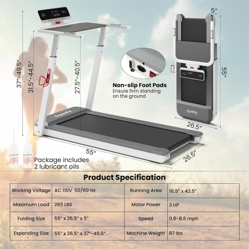 Gymax 3HP Walking Running Jogging Exercise Machine APP Control Folding Treadmill Silver