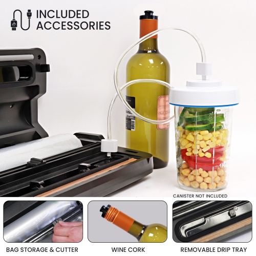 Kenmore Vacuum Sealer Machine, One-Touch Automatic Food Sealer, 7 Preset Modes, Bottle Stopper, 16 Ft Bag Roll & 10 Bags, Black