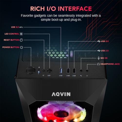 AQVIN AQB70 Gaming PC Tower ~ Intel Core i7 processor ~ 32GB DDR4 RAM ~ 1TB SSD ~ GeForce RTX 5050 8GB GDDR6 ~ Windows 11 Pro