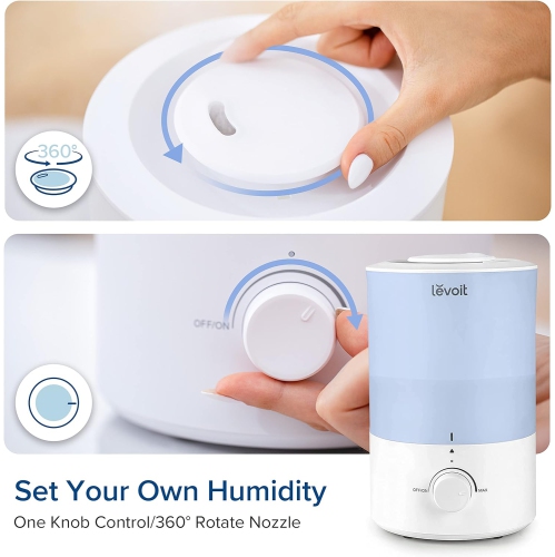 Levoit Humidifier for Bedroom Large Room, 3L Cool Mist Top Fill Quiet Humidifier for Baby Nursery and Plants, 360° Nozzle, Rapid Humidification for