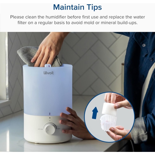 Levoit Humidifier for Bedroom Large Room, 3L Cool Mist Top Fill Quiet Humidifier for Baby Nursery and Plants, 360° Nozzle, Rapid Humidification for