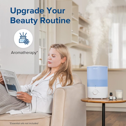 Levoit Humidifier for Bedroom Large Room, 3L Cool Mist Top Fill Quiet Humidifier for Baby Nursery and Plants, 360° Nozzle, Rapid Humidification for