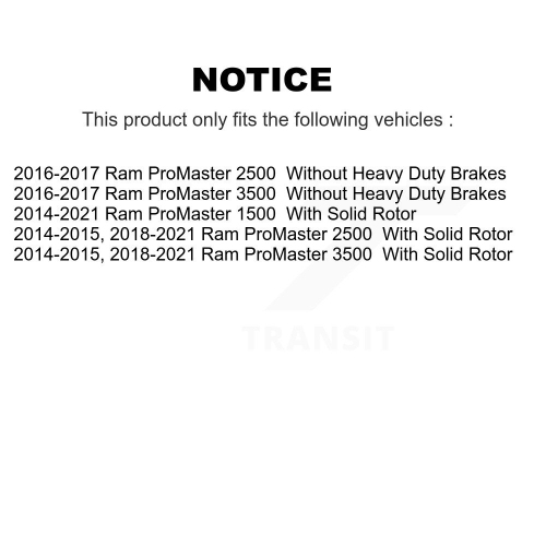 Rear Coated Brake Rotors Pair For 2014-2021 Ram ProMaster 2500 3500 1500 With Solid Rotor KG-101357