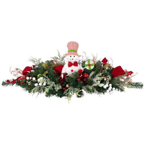 Candy Cane Snowman and Ornaments Christmas Swag - 37.5" - Unlit