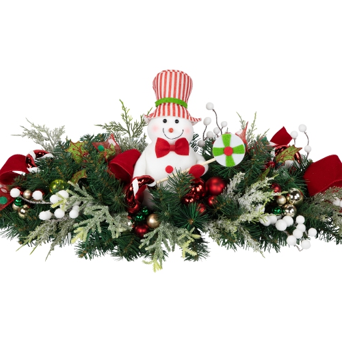Candy Cane Snowman and Ornaments Christmas Swag - 37.5" - Unlit