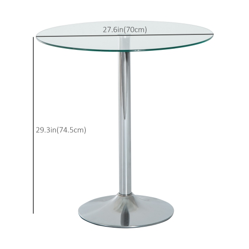 HOMCOM Round Dining Table for 2, Modern Kitchen Table with Tempered Glass Top and Steel Base for Living Room, Dining Room, Silver