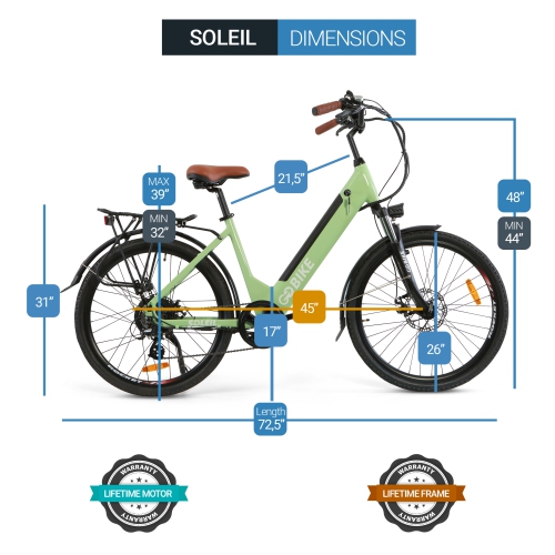 SOLEIL 500W Electric City Bike | Lightweight Ebike | Step-through Frame | Elegant Design - Cool-Mint