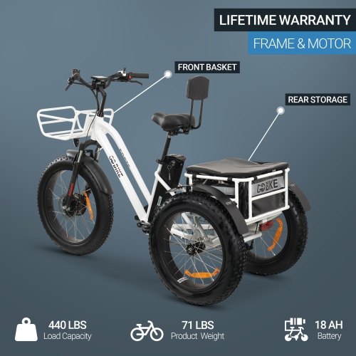 FORTE-MAX EBike | 750W Electric Tricycle - White