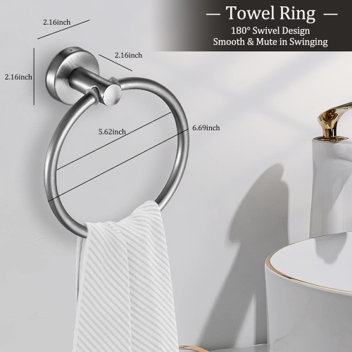 6 Pieces Brushed Nickel Bathroom Hardware Set, Include 15.7 Inch Towel Bar, Towel Rings, Toilet Paper Holder, Towel Hooks, 2 Adhesive Hooks, for