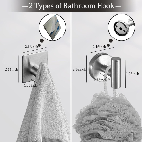 6 Pieces Brushed Nickel Bathroom Hardware Set, Include 15.7 Inch Towel Bar, Towel Rings, Toilet Paper Holder, Towel Hooks, 2 Adhesive Hooks, for