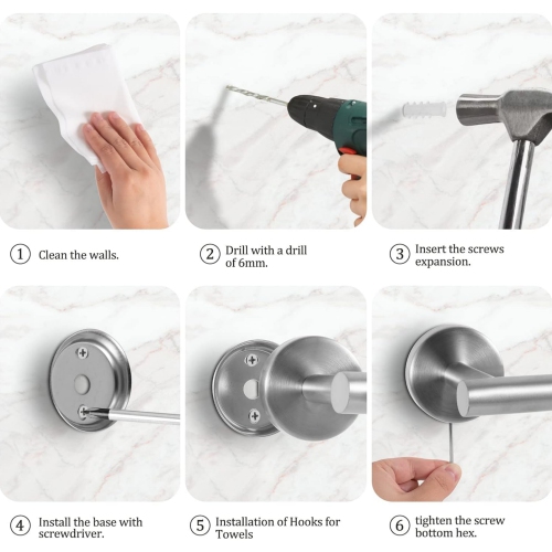 6 Pieces Brushed Nickel Bathroom Hardware Set, Include 15.7 Inch Towel Bar, Towel Rings, Toilet Paper Holder, Towel Hooks, 2 Adhesive Hooks, for