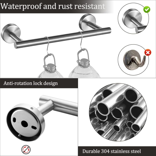 6 Pieces Brushed Nickel Bathroom Hardware Set, Include 15.7 Inch Towel Bar, Towel Rings, Toilet Paper Holder, Towel Hooks, 2 Adhesive Hooks, for