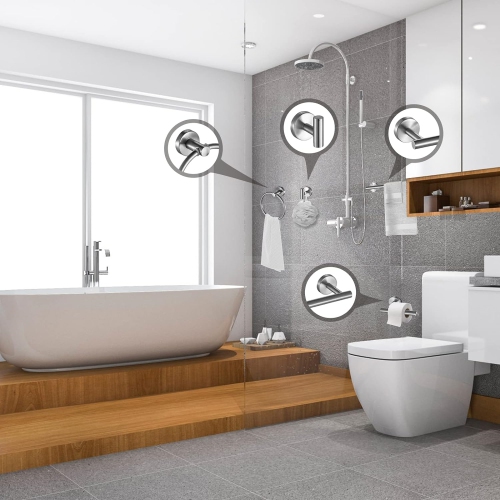 6 Pieces Brushed Nickel Bathroom Hardware Set, Include 15.7 Inch Towel Bar, Towel Rings, Toilet Paper Holder, Towel Hooks, 2 Adhesive Hooks, for