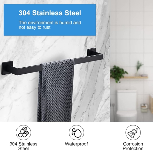 5-Pieces Matte Black Square Bathroom Hardware Set, Includes 24 Inch Towel Bar, Hand Towel Holder, Toilet Paper Holder, 2 Towel Hooks, Wall Mounted