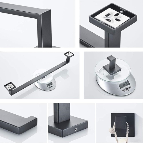 5-Pieces Matte Black Square Bathroom Hardware Set, Includes 24 Inch Towel Bar, Hand Towel Holder, Toilet Paper Holder, 2 Towel Hooks, Wall Mounted