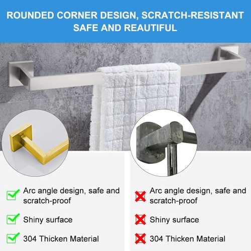 5-Pieces Brushed Gold Square Bathroom Hardware Set, Includes 24 Inch Towel Bar, Hand Towel Holder, Toilet Paper Holder, 2 Towel Hooks, Wall Mounted