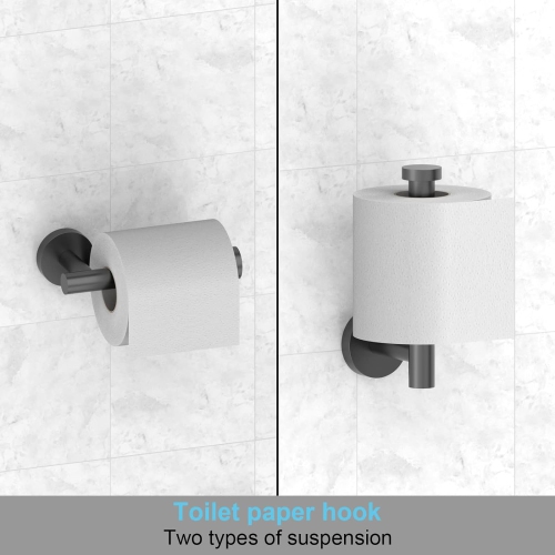 5-Pieces Matte Black Square Bathroom Hardware Set, Includes 16 Inch Towel Bar, Towel Ring, Toilet Paper Holder, 2 Towel Hooks, Wall Mounted