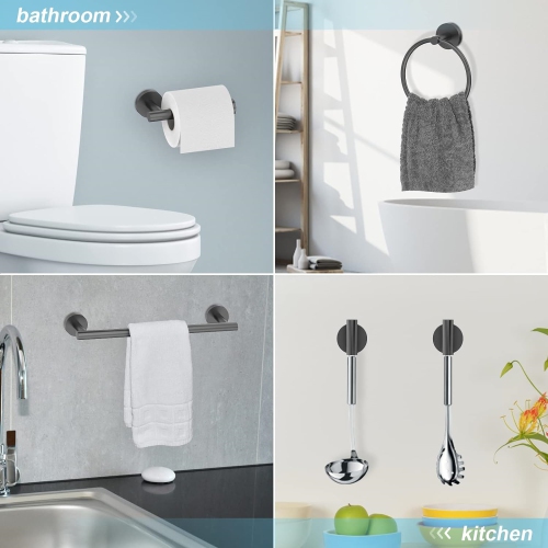 5-Pieces Matte Black Square Bathroom Hardware Set, Includes 16 Inch Towel Bar, Towel Ring, Toilet Paper Holder, 2 Towel Hooks, Wall Mounted