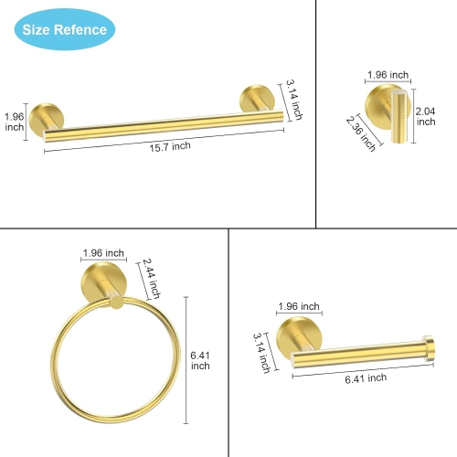 5-Pieces Brushed Gold Square Bathroom Hardware Set, Includes 16 Inch Towel Bar, Towel Ring, Toilet Paper Holder, 2 Towel Hooks, Wall Mounted