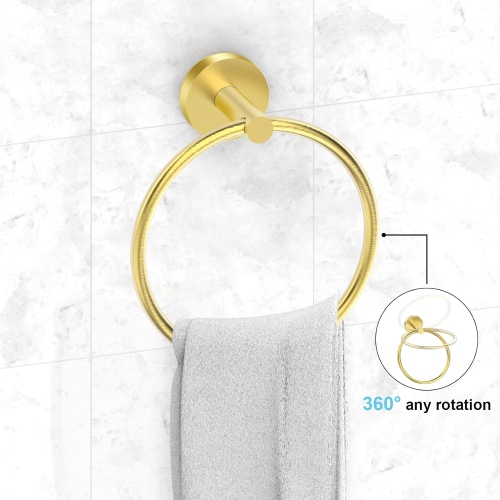 5-Pieces Brushed Gold Square Bathroom Hardware Set, Includes 16 Inch Towel Bar, Towel Ring, Toilet Paper Holder, 2 Towel Hooks, Wall Mounted