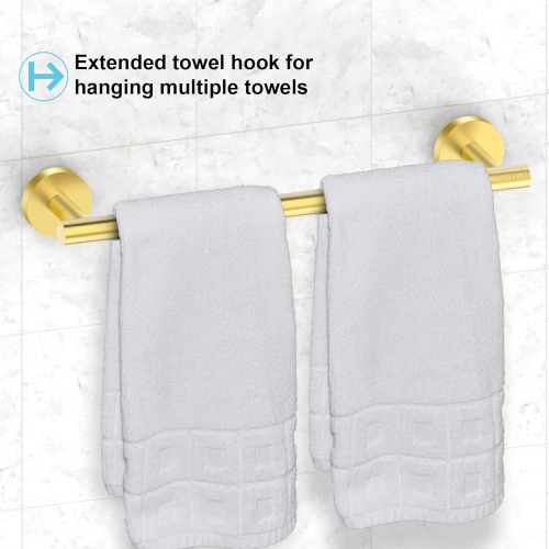 5-Pieces Brushed Gold Square Bathroom Hardware Set, Includes 16 Inch Towel Bar, Towel Ring, Toilet Paper Holder, 2 Towel Hooks, Wall Mounted