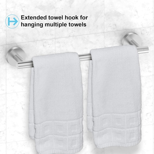 5-Pieces Brushed Nickel Square Bathroom Hardware Set, Includes 16 Inch Towel Bar, Towel Ring, Toilet Paper Holder, 2 Towel Hooks, Wall Mounted