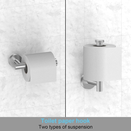 5-Pieces Brushed Nickel Square Bathroom Hardware Set, Includes 16 Inch Towel Bar, Towel Ring, Toilet Paper Holder, 2 Towel Hooks, Wall Mounted