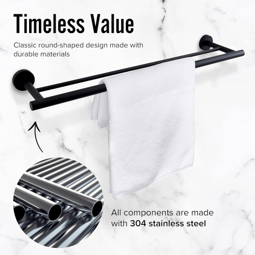 5-Pieces Matte Black Bathroom Hardware Set, Includes 23.6 Inch Double-Layer Towel Bar, Towel Ring, Toilet Paper Holder, 2 Towel Hooks, Wall Mounted