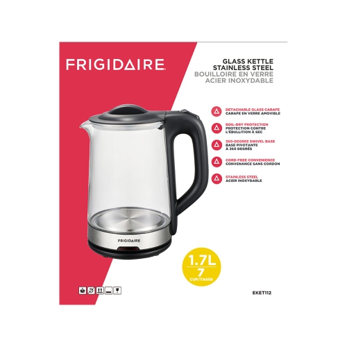 Frigidaire - Cordless Glass Kettle, 1.7 Liter Capacity, Stainless Steel