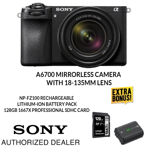 Sony a6700 with 18-135mm Lens. BONUS:128GB Card & NP-FZ100 Battery. SONY Canada Authorized