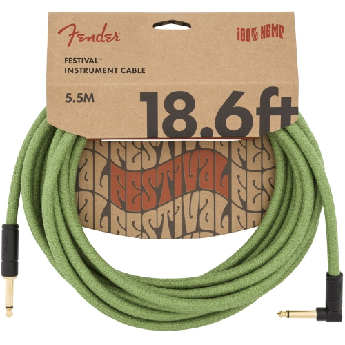 Fender Festival Hemp Instrument Cable - Straight / Angled 18.6' Green