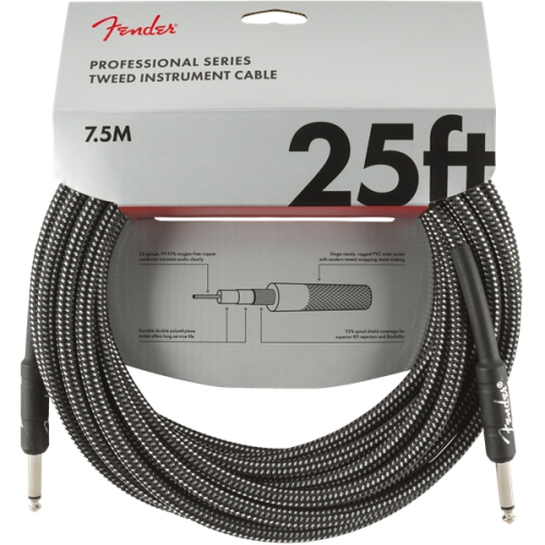 Fender Professional Series Instrument Cable - Straight / Straight 25' Gray Tweed