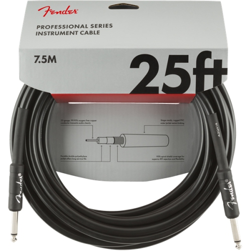 Fender Professional Series Instrument Cable - Straight / Straight 25' Black