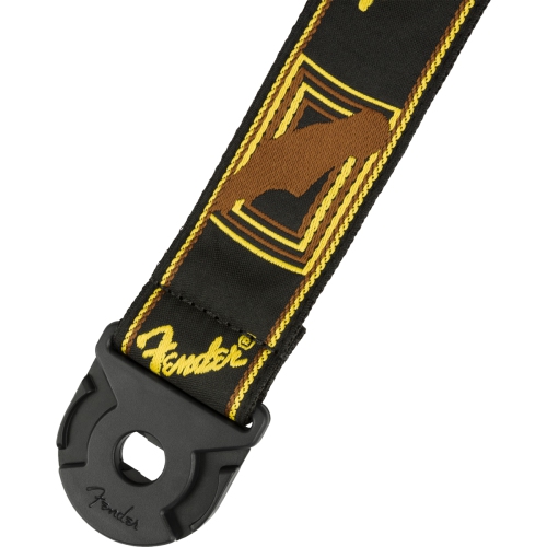 Courroie de guitare à embout verrouillable monogramme QuickGrip de Fender - Noir - Jaune - Brun