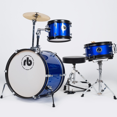 RB DRUMS  Junior 3-Piece Drum Set - 16/10Sd/8 Hardware Cymbal Throne Sparkle In Blue
