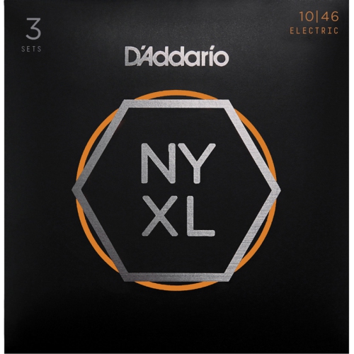 Cordes de guitare électrique NYXL d'Addario - 10-46 ensembles de 3 lumières ordinaires