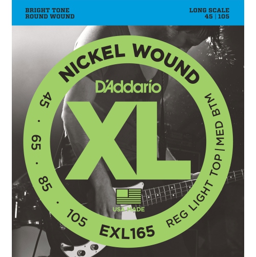 D'Addario EXL165 XL Nickel Wound Bass Guitar Strings - Custom Light/Long 45-105