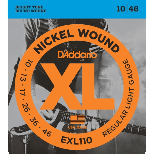 Cordes de guitare électrique bobinées en nickel EXL110 XL d'Addario - lumière régulière 10-46