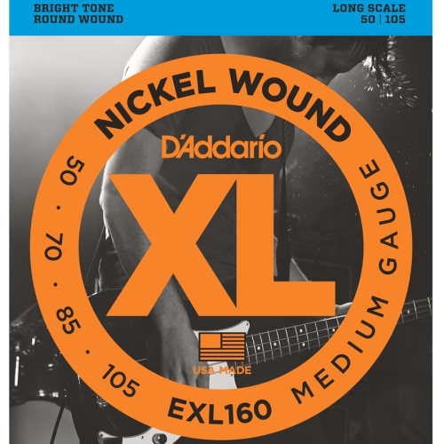 D'Addario EXL160 XL Nickel Wound Bass Guitar Strings - Long 50-105