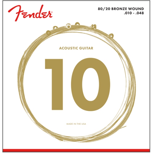 Cordes de guitare acoustique en bronze 80/20 de Fender - extrémité sphérique 10-48