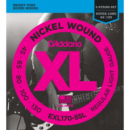 D'ADDARIO  Exl170-5 Xl Nickel Wound 5-String Bass Guitar Strings - Light/long 45-130