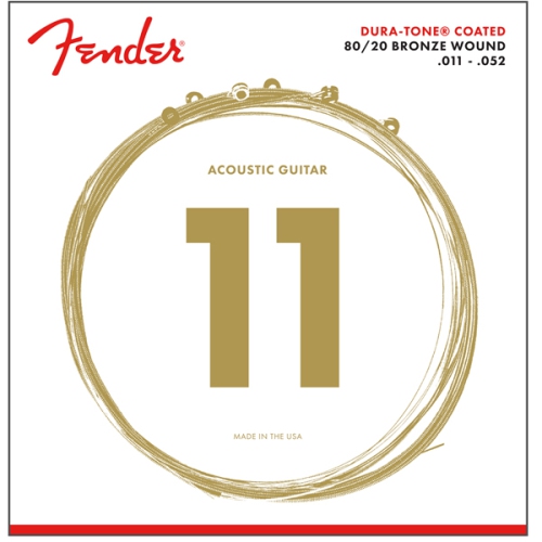 Cordes de guitare acoustique enduites Dura-Tone 80/20 de Fender - Bronze enroulé en 11-52